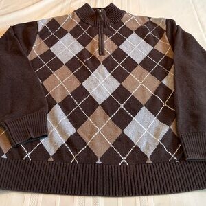 Daniel Cremieux Brown and Gray Argyle Zip-Up Sweater